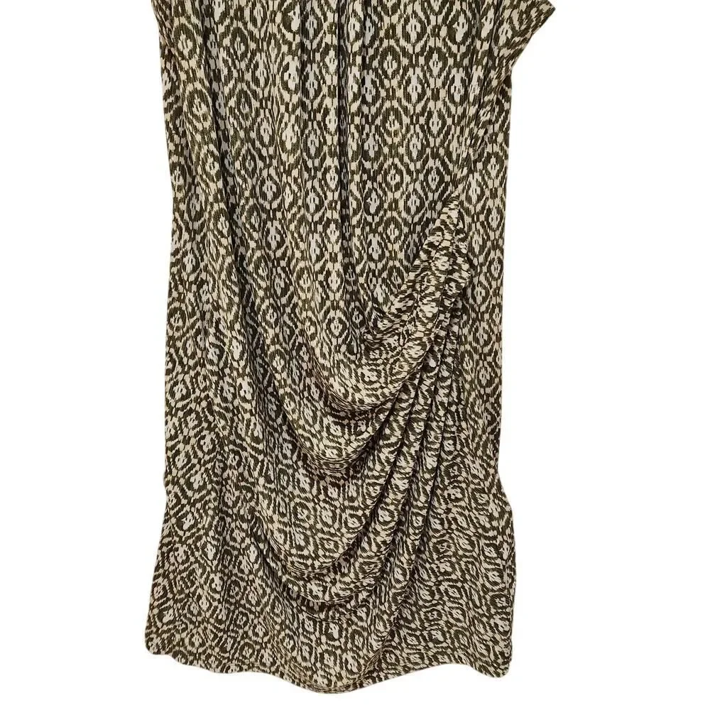 Michael Kors Green White Print Gathered Waist Dress Sz L